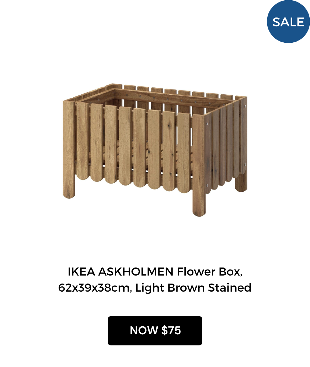 IKEA ASKHOLMEN Flower Box, 62x39x38cm, Light Brown Stained